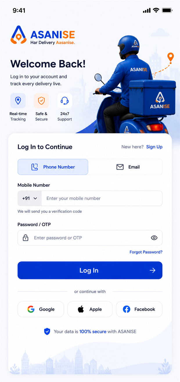 ASANI SE Secure OTP Login Screen