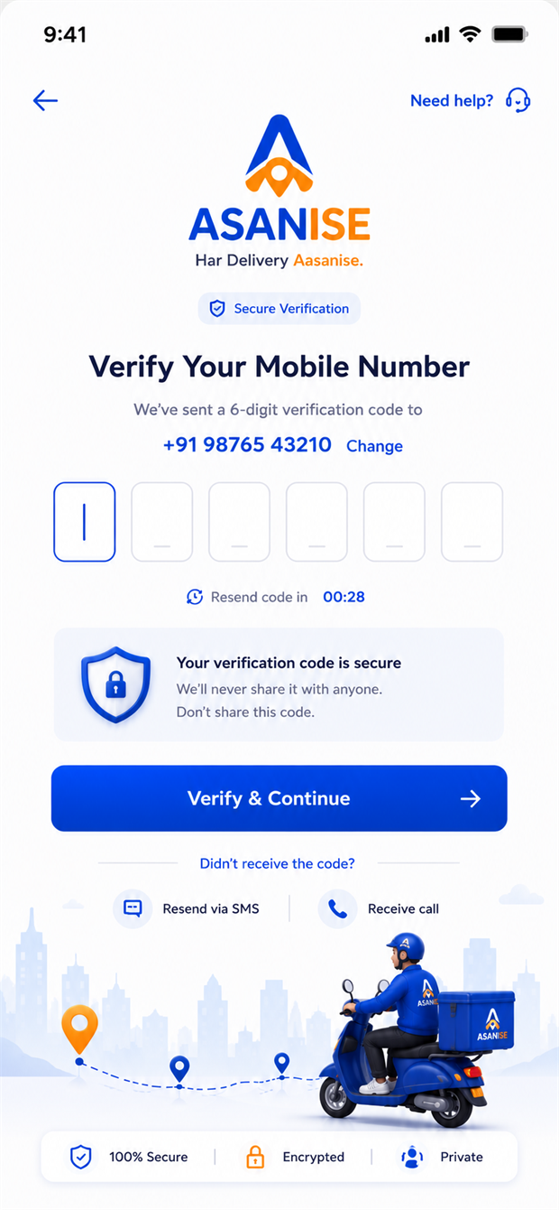 ASANI SE OTP Verification Screen